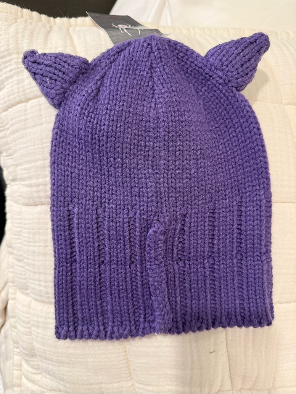 NWT | Spyder Kids One Size Ski Beanie Knit Cat Ear Purple and Green - Picture 7 of 16